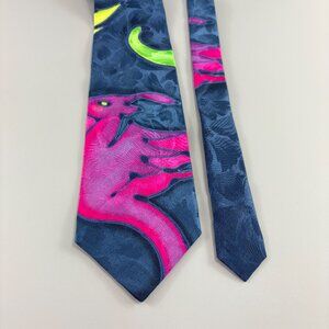 Robert Daskal Navy Blue / Pink & Green Dragons Men's Tie 4" x 60" NWT